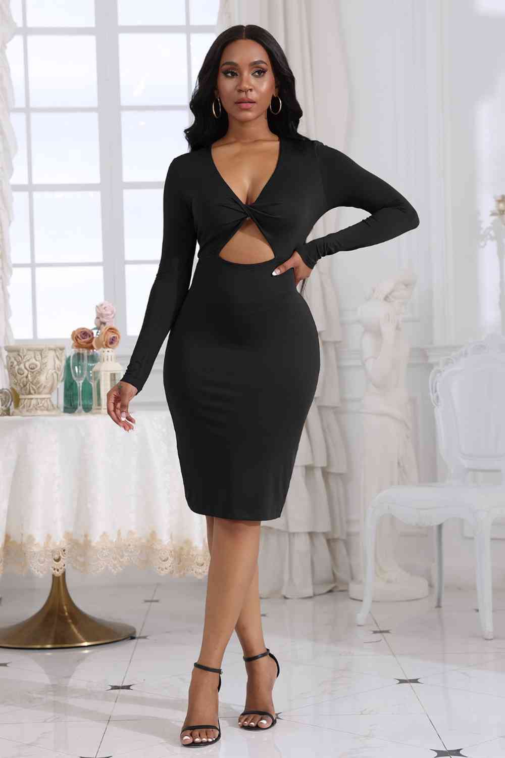 Cutout Twisted Long Sleeve Dress - Guy Christopher