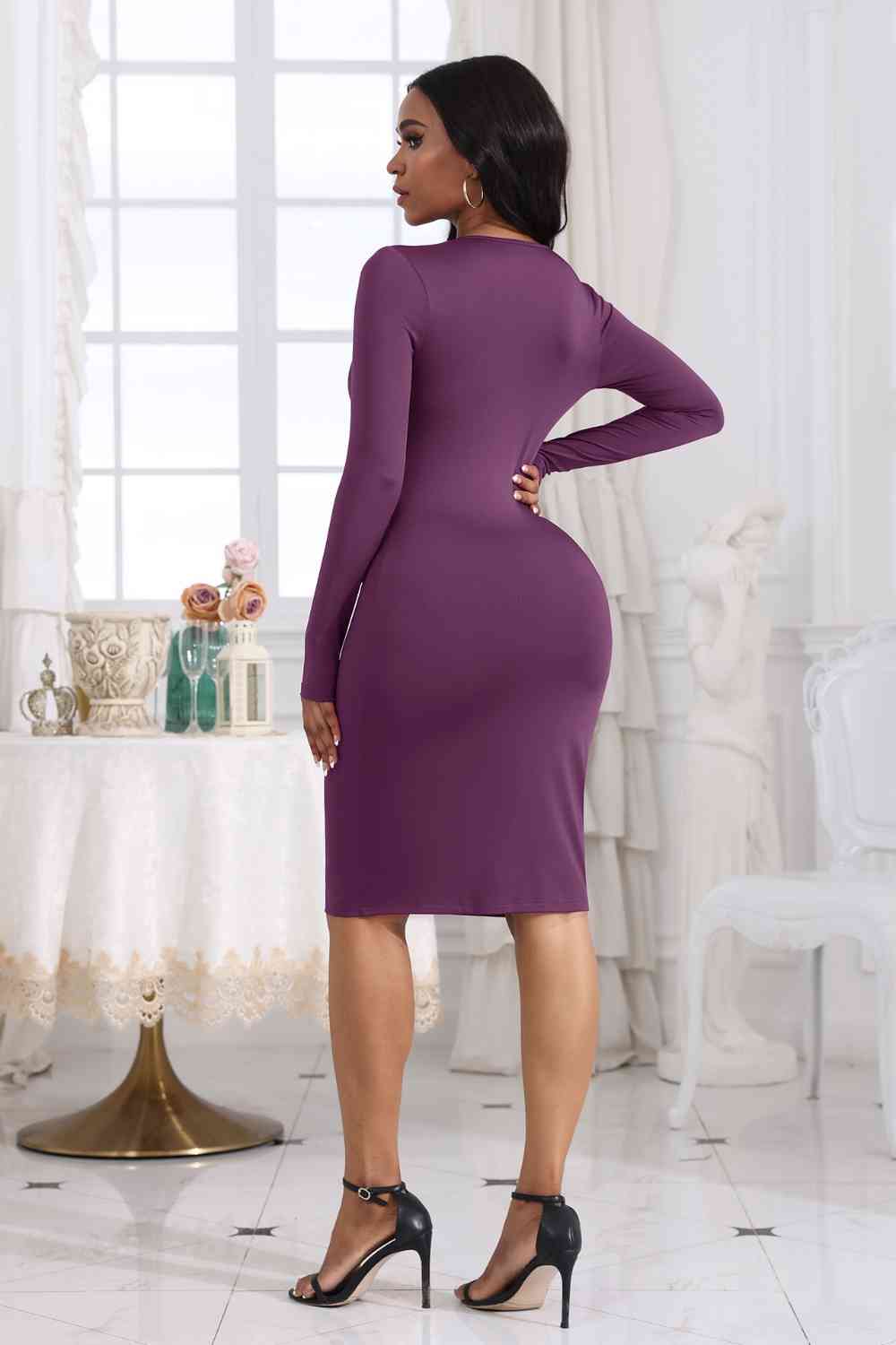 Cutout Twisted Long Sleeve Dress - Guy Christopher