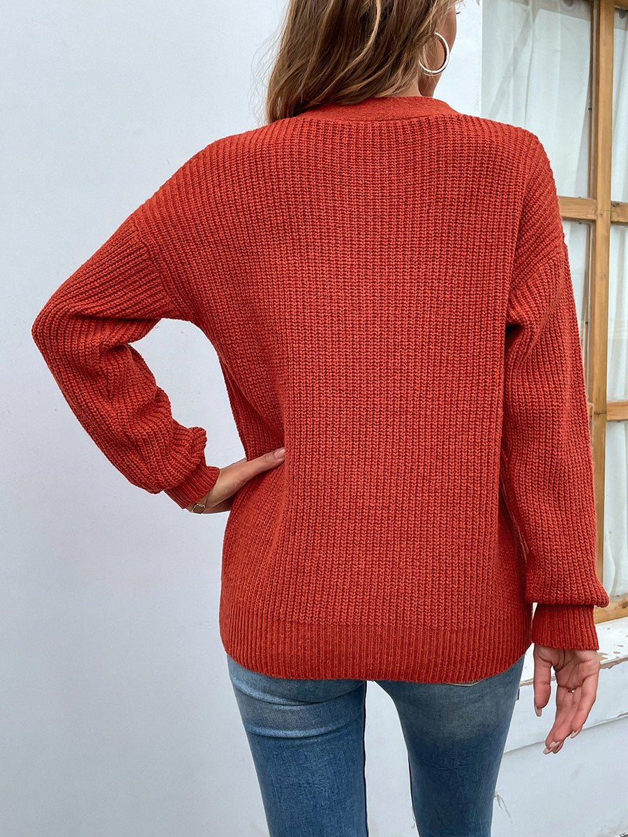 Cutout V-Neck Rib-Knit Sweater - Guy Christopher