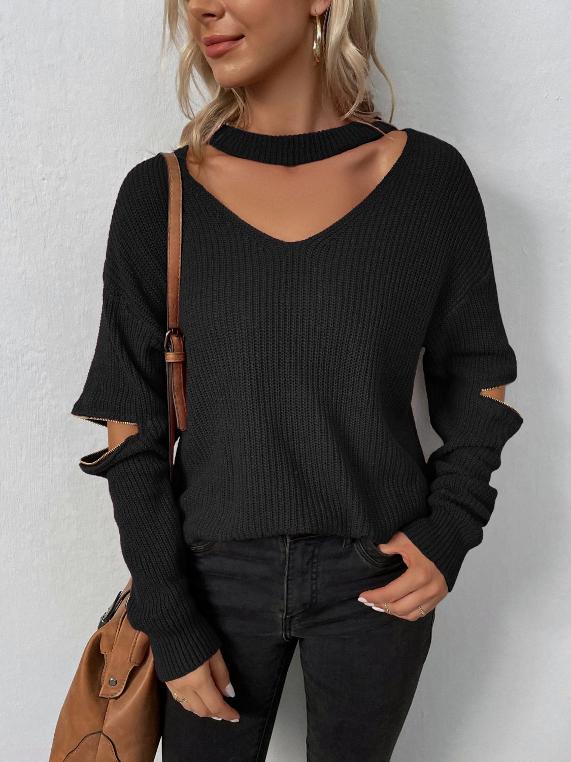 Cutout Zip Detail Sweater - Guy Christopher