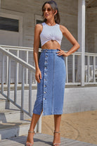 Split Buttoned Denim Skirt - Guy Christopher 