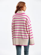 Striped Drop Shoulder Turtleneck Sweater - Guy Christopher 