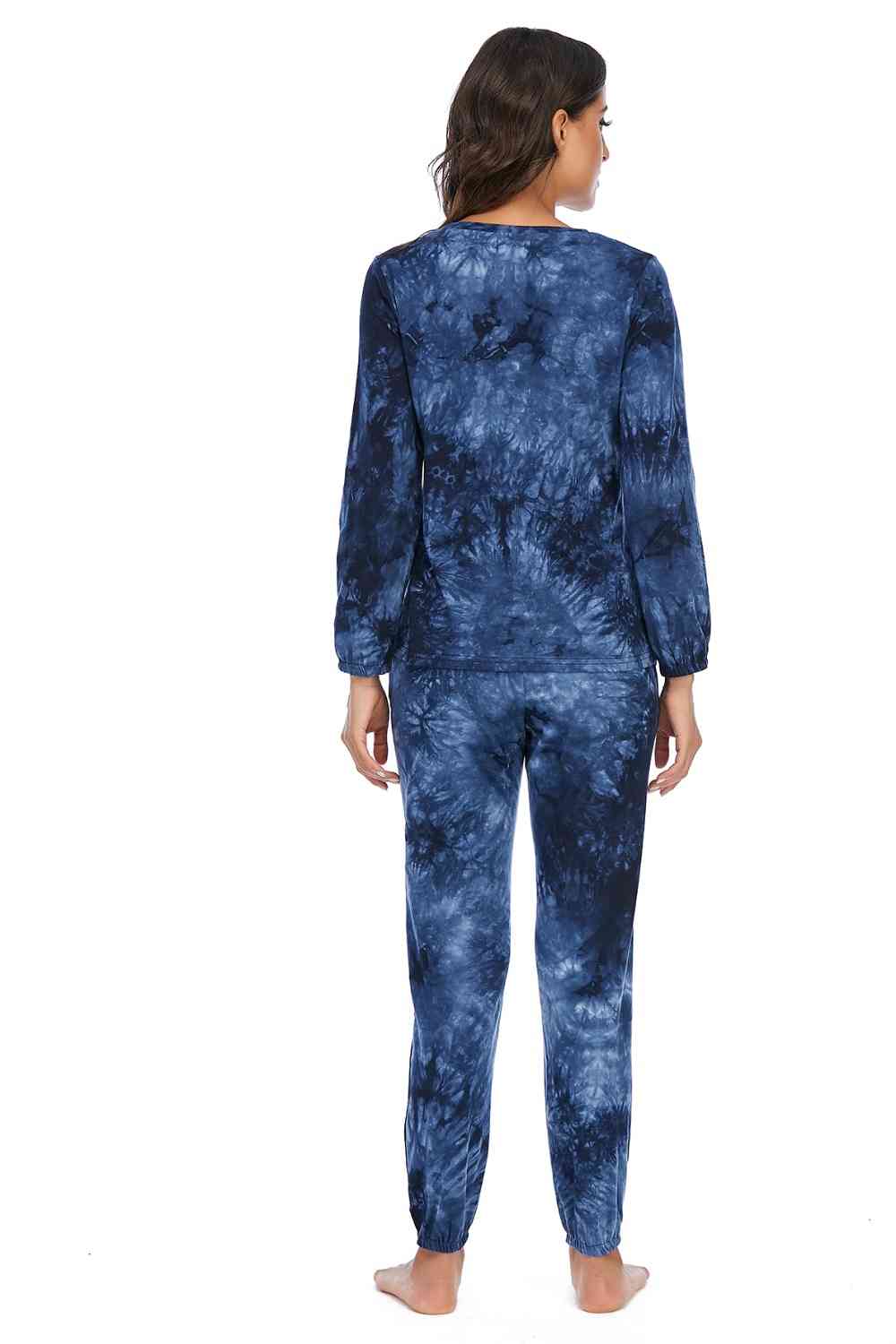 Tie-Dye Top and Drawstring Pants Lounge Set - Guy Christopher 