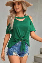 Tied Cutout Cold-Shoulder Top - Guy Christopher 