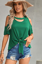 Tied Cutout Cold-Shoulder Top - Guy Christopher 