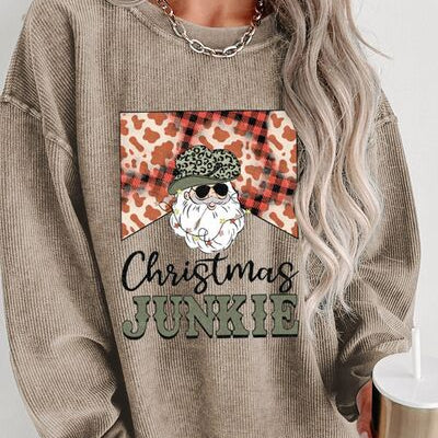 CHRISTMAS JUNKIE Ribbed Round Neck Sweatshirt