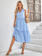 Tie Neck Frill Trim Sleeveless Dress - Guy Christopher 