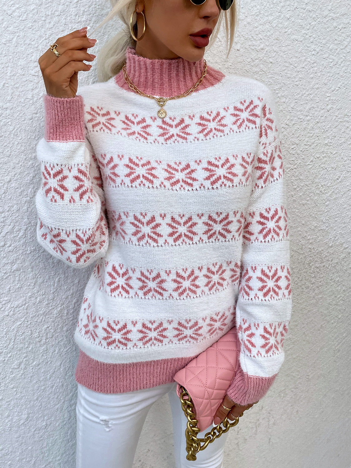 Snowflake Pattern Mock Neck Sweater - Guy Christopher 