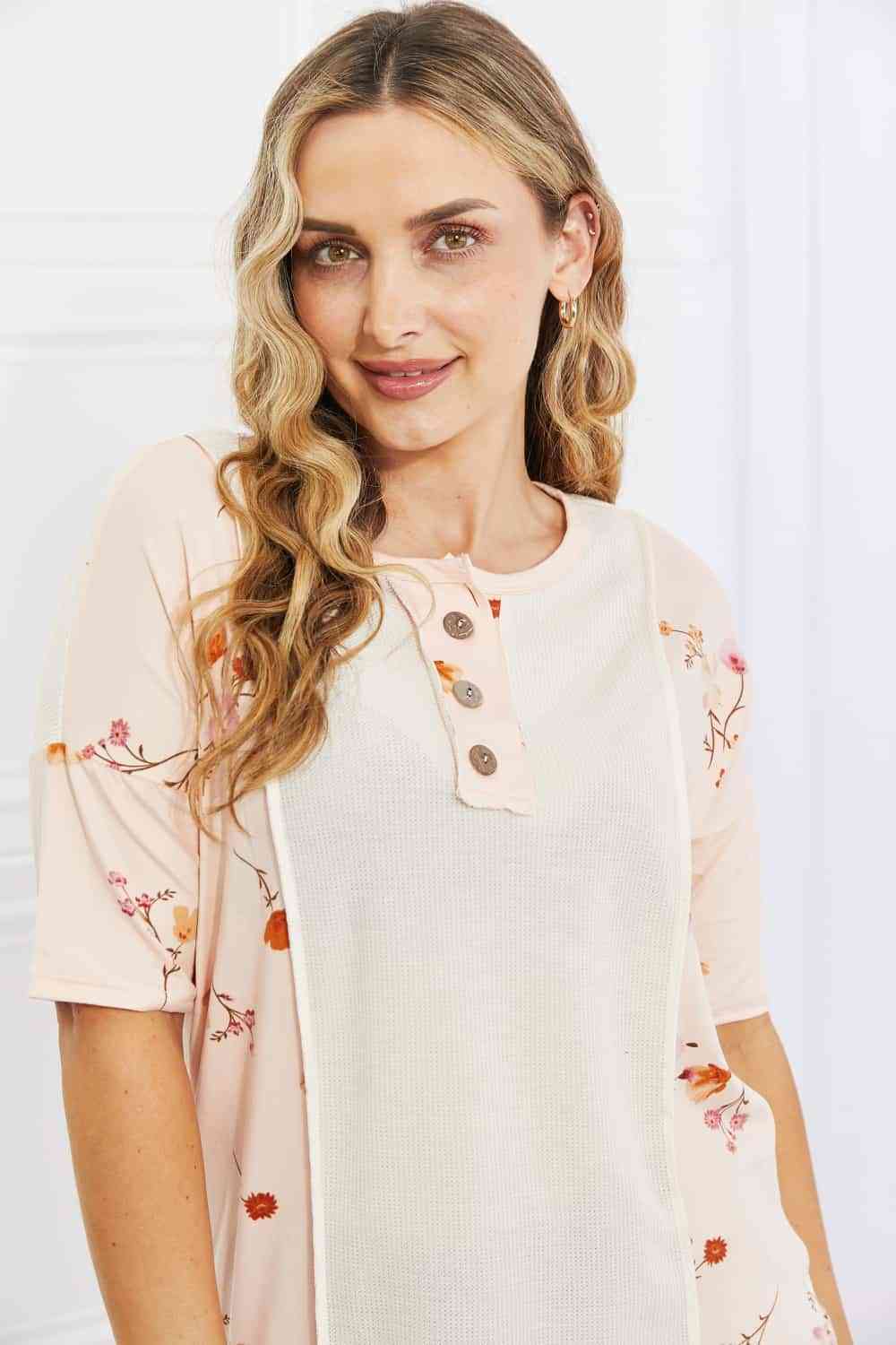 BOMBOM She's Blossoming Floral Contrast Knit Top in Blush - Guy Christopher 