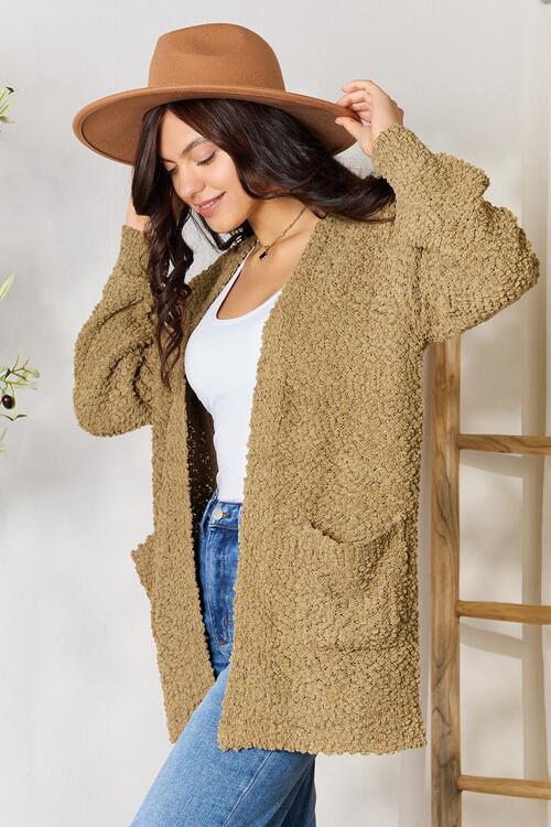 Zenana Falling For You Full Size Open Front Cardigan with Pockets - Guy Christopher 