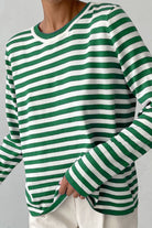 Striped Round Neck Long Sleeve Sweater - Guy Christopher 