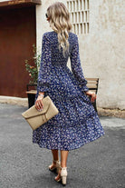 Smocked Flounce Sleeve Midi Dress - Guy Christopher 