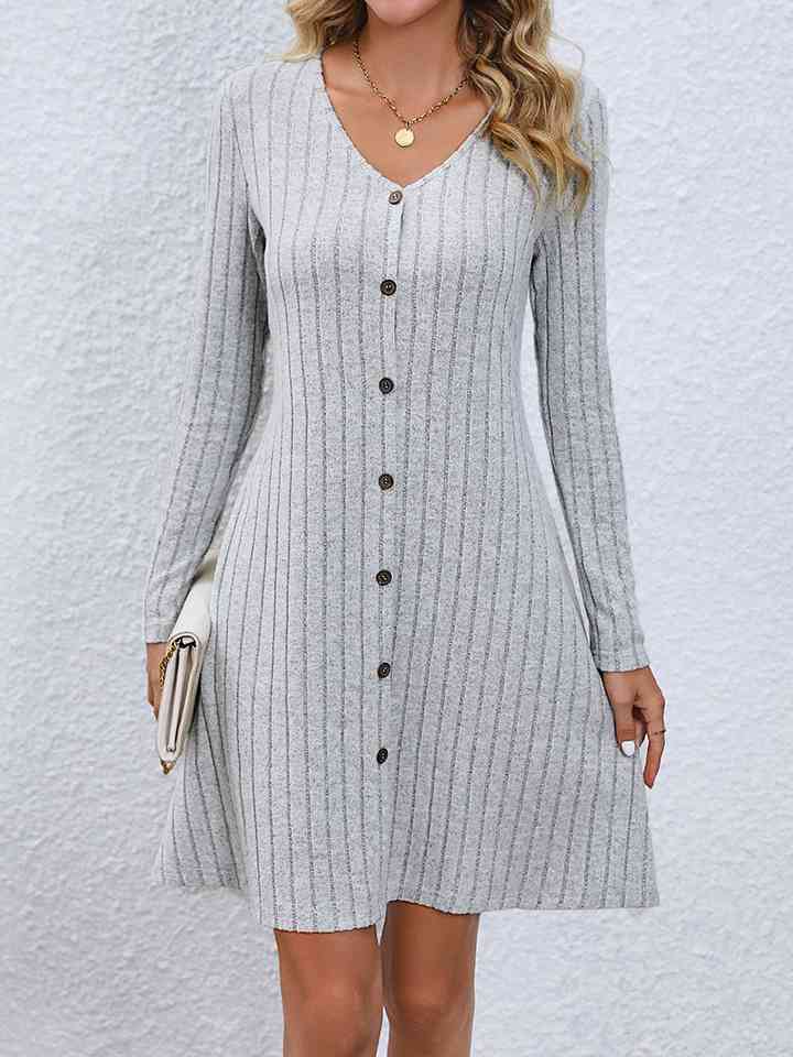 V-Neck Long Sleeve Mini Dress - Guy Christopher 