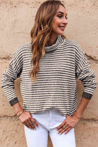 Striped Drop Shoulder Turtleneck Sweater - Guy Christopher 