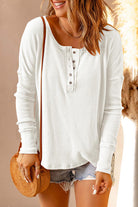 Waffle Knit Henley Long Sleeve Top - Guy Christopher 