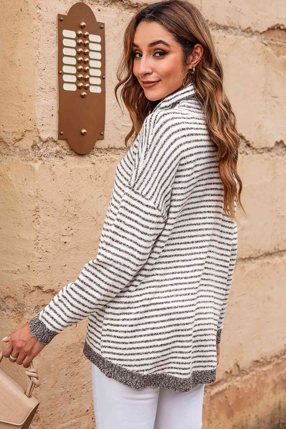 Striped Drop Shoulder Turtleneck Sweater - Guy Christopher 