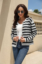 Striped Round Neck Button-Down Dropped Shoulder Cardigan - Guy Christopher 