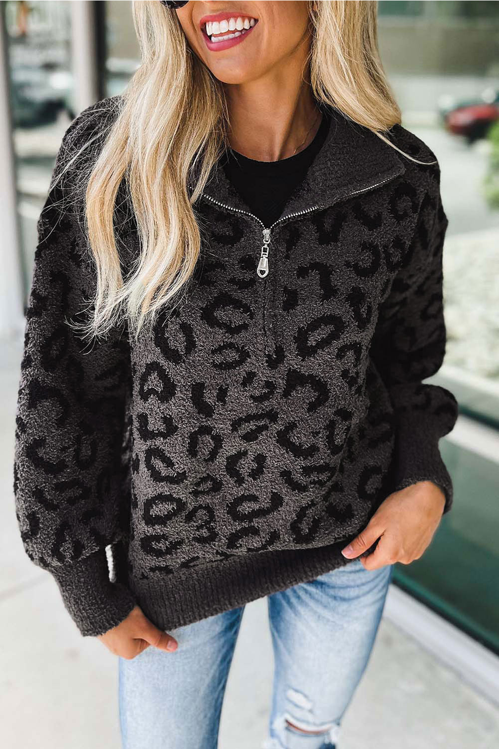 Leopard Half-Zip Sweater - Guy Christopher 