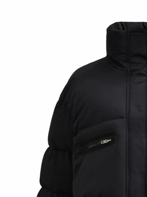 Snap and Zip Closure Drawstring Cropped Winter Coat - Guy Christopher 