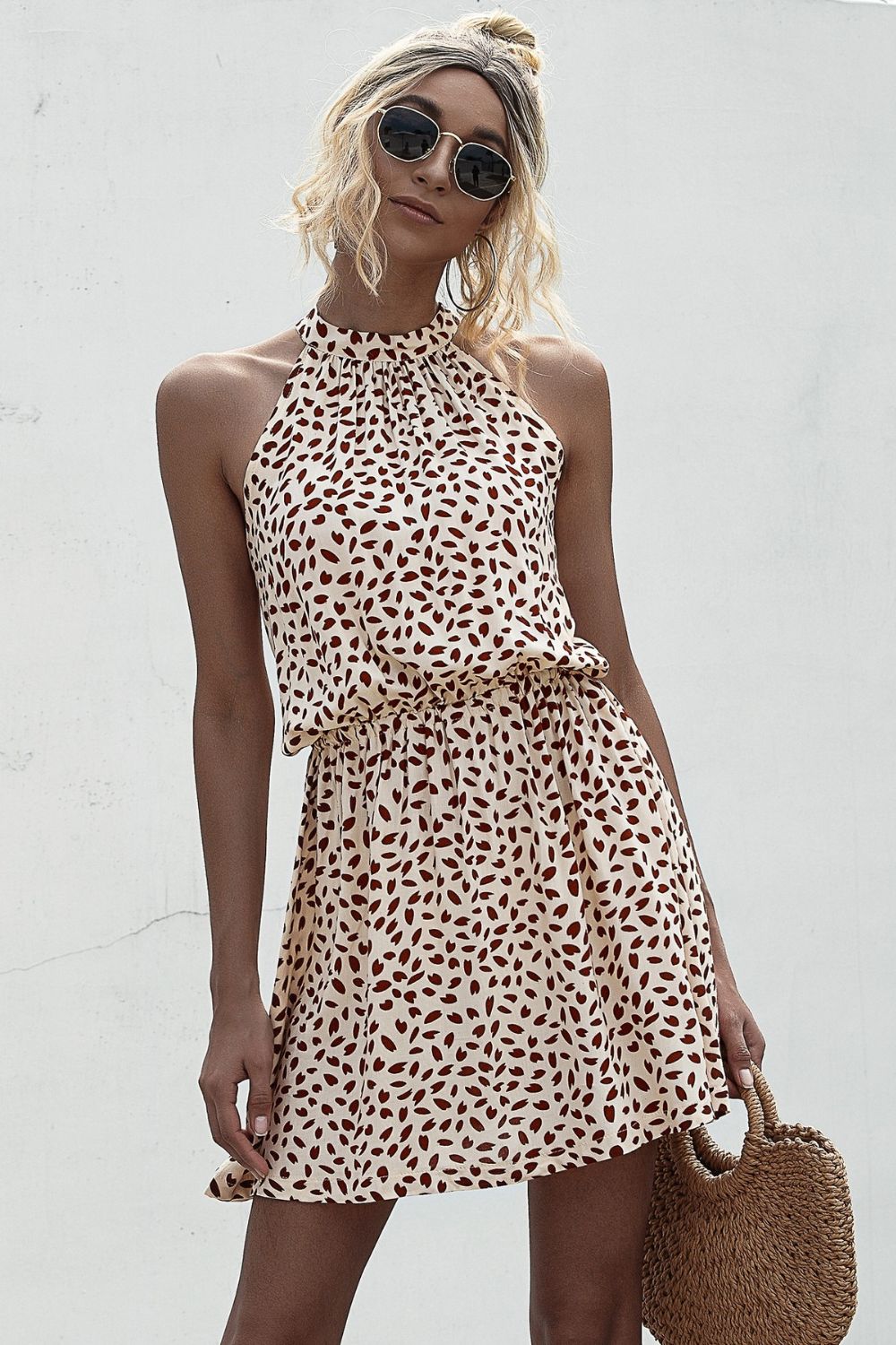 Printed Grecian Neck Mini Dress - Guy Christopher 