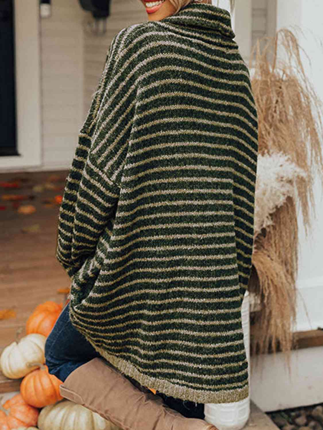 Striped Turtleneck Sweater with Pockets - Guy Christopher 