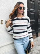 Striped Round Neck Long Sleeve Sweater - Guy Christopher 