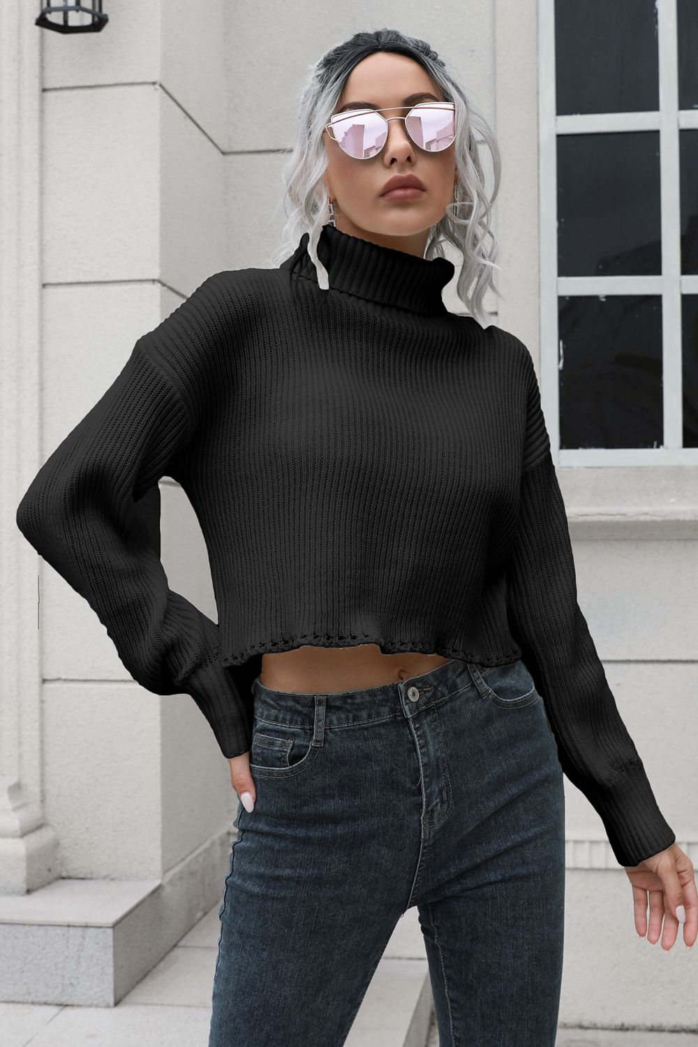 Turtleneck Dropped Shoulder Sweater - Guy Christopher 