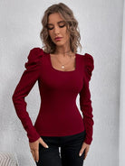 Square Neck Puff  Long Sleeve Top - Guy Christopher 