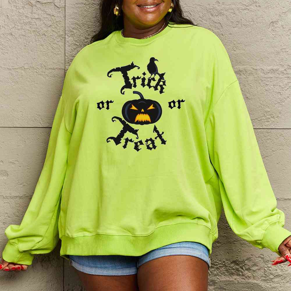 Simply Love Full Size TRICK OR TREAT Graphic Sweatshirt - Guy Christopher 