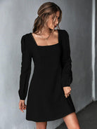 Square Neck Puff Sleeve Mini Dress - Guy Christopher 