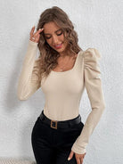 Square Neck Puff  Long Sleeve Top - Guy Christopher 