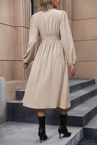 V-Neck Buttoned Slit Dress - Guy Christopher 