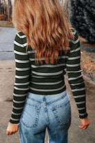 Striped Round Neck Long Sleeve Knit Top - Guy Christopher 