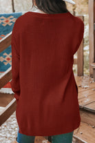 Waffle-Knit Dropped Shoulder Buttoned Sweater - Guy Christopher 