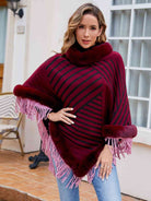 Striped Fringe Hem Poncho - Guy Christopher 