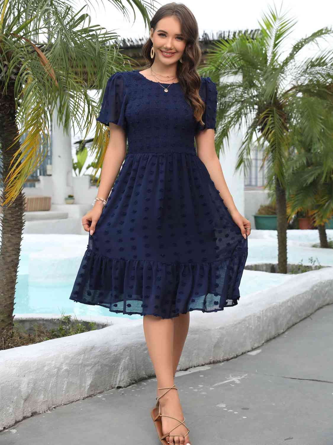 Swiss Dot Flutter Sleeve Dress - Guy Christopher 