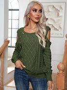 Decorative Button Cold-Shoulder Sweater - Guy Christopher