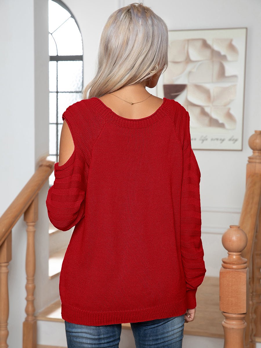 Decorative Button Cold-Shoulder Sweater - Guy Christopher