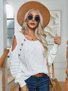 Decorative Button Cold-Shoulder Sweater - Guy Christopher