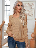 Decorative Button Cold-Shoulder Sweater - Guy Christopher