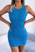 Decorative Button Sleeveless Cable-Knit Dress - Guy Christopher