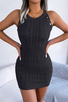 Decorative Button Sleeveless Cable-Knit Dress - Guy Christopher