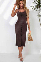 Decorative Button Slit Midi Dress - Guy Christopher