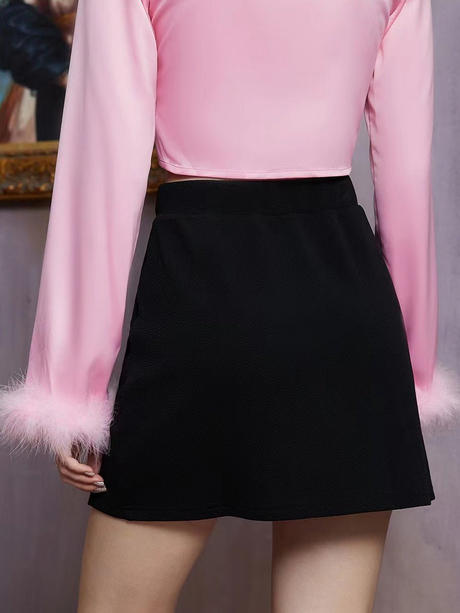 Decorative Button Slit Mini Skirt - Guy Christopher