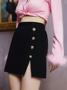 Decorative Button Slit Mini Skirt - Guy Christopher