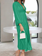 Deep V-Neck Balloon Sleeve Plain Maxi Dress - Guy Christopher