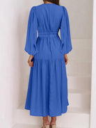 Deep V-Neck Balloon Sleeve Plain Maxi Dress - Guy Christopher