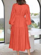 Deep V-Neck Balloon Sleeve Plain Maxi Dress - Guy Christopher