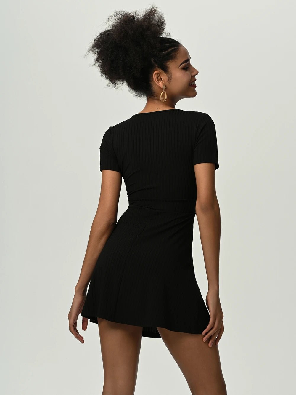 Deep V Short Sleeve Mini Dress - Guy Christopher