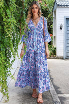 Deep V Three-Quarter Sleeve Maxi Dress - Guy Christopher